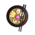 wall art of a bowl of ramen with noodles, eggs, and other toppings on a white background.