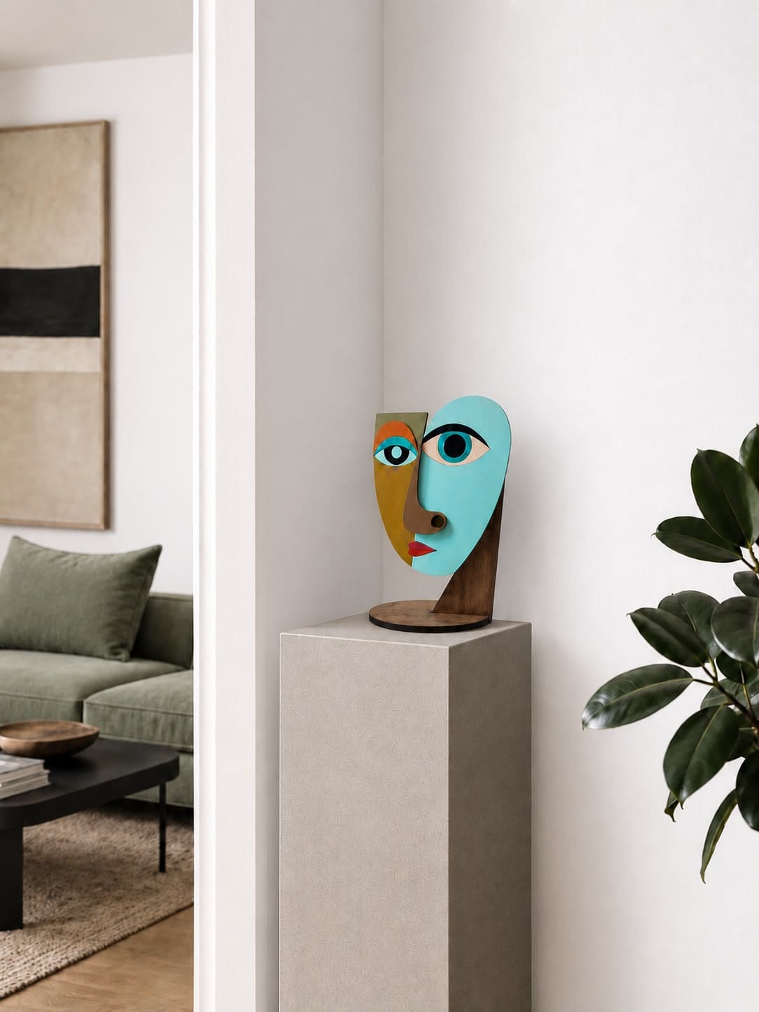 Figurine/Mask Abstract #2 – handmade layered wood décor accessory, Umasqu