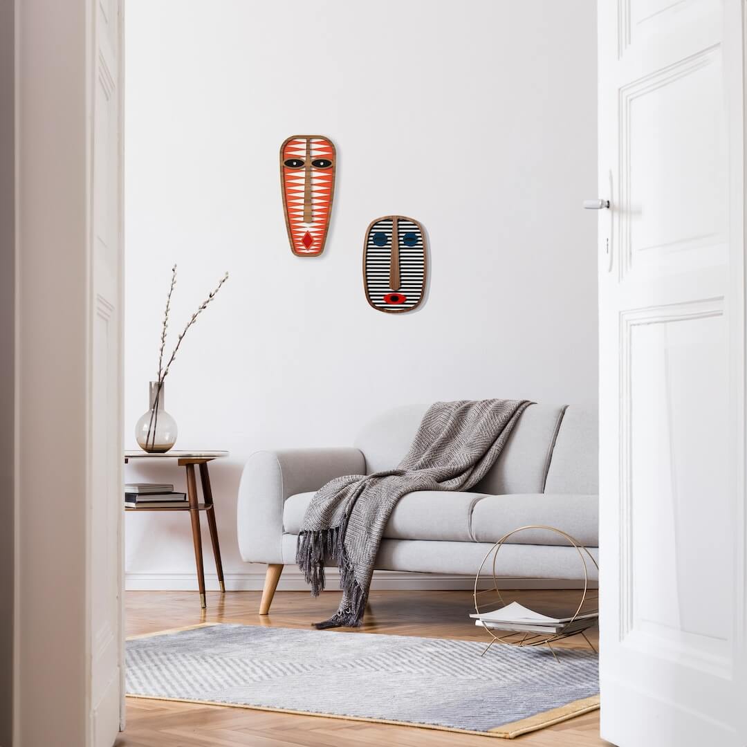 Modern African Masks #1 + #37 (Set of 2) - African Wall Decor