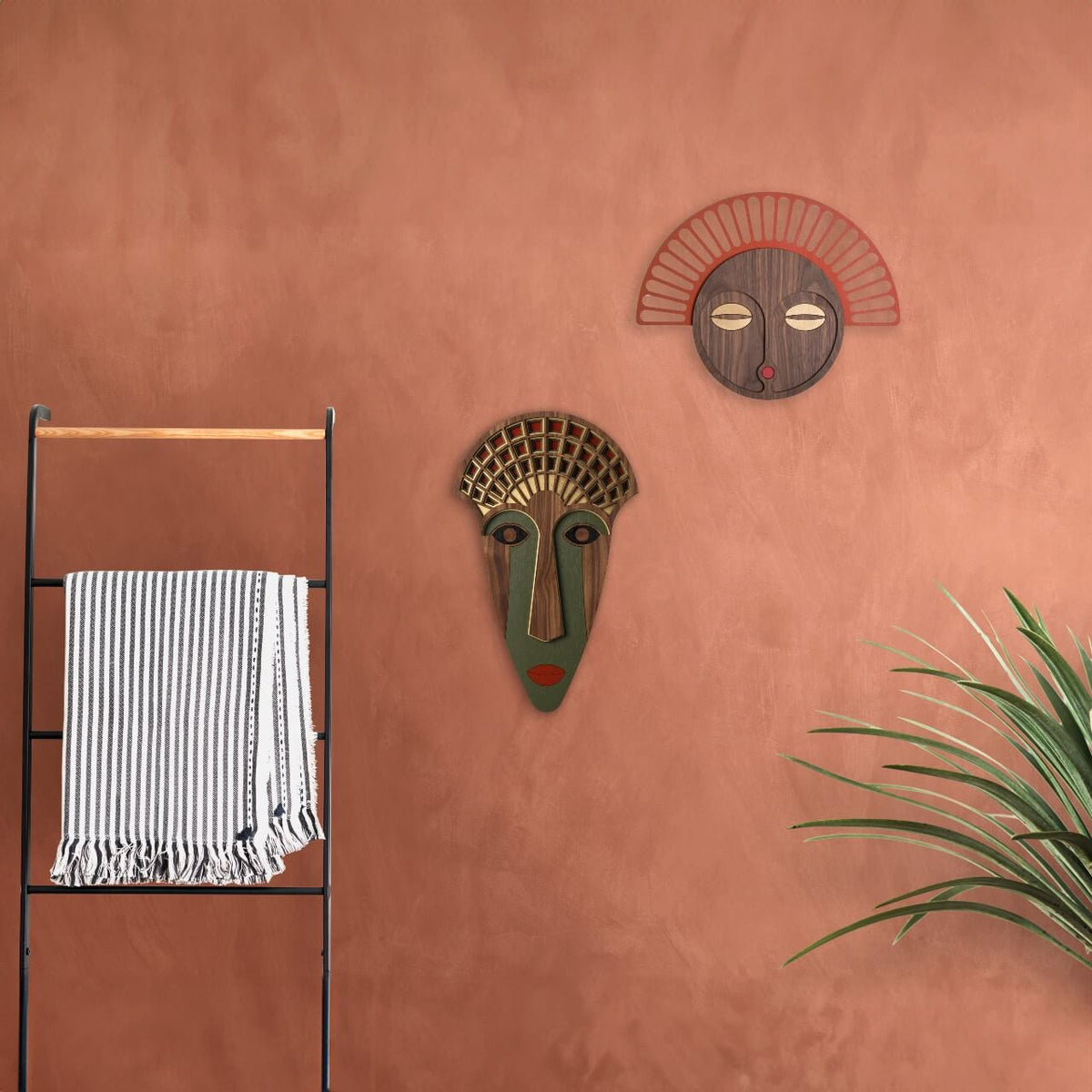 Modern African Mask #23 + Mademoiselle.U #1 (Set of 2) - African Wall Masks