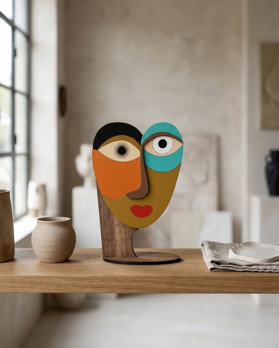 Figurine/Mask Abstract #1 – handmade layered wood décor accessory, Umasqu