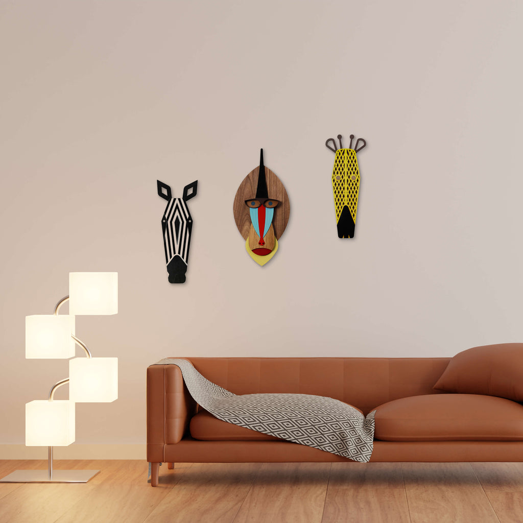 Mandrill + Zebra + Giraffe (Set of 3) - Wall Masks